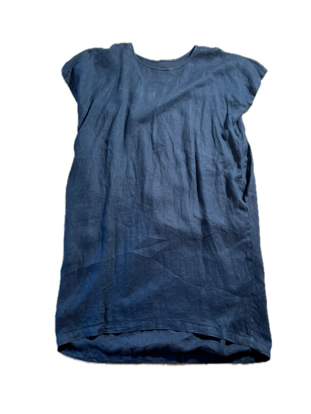 Navy Black Crane 100% Linen Pleated Cocoon Dress Size Medium